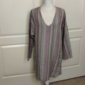 Uncle Frank shift shirt dress medium 100% linen multi colored striped po…